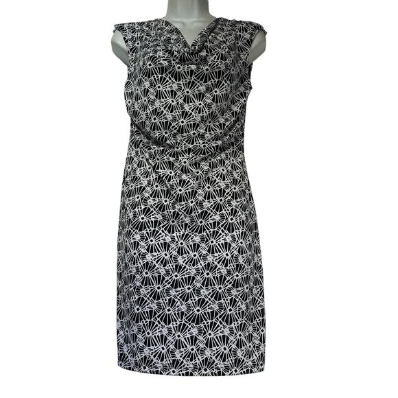 Byer too! Sleeveless Black White Geometric Print Cowl Neck Sheath Dress Size S - Picture 1 of 5